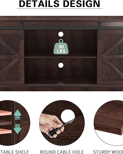 YESHOMY TV Stand for Televisions up to 65 Inchs, with Sliding Barn Doors and Storage Cabinets, Console Table and Media Furniture for Living Room, 58 Inch, Espresso - LeafyLoom
