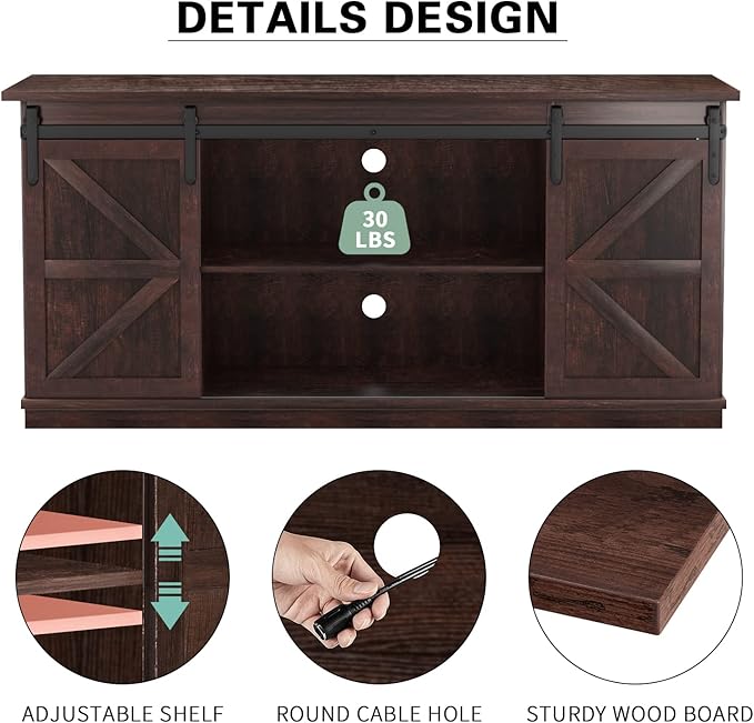 YESHOMY TV Stand for Televisions up to 65 Inchs, with Sliding Barn Doors and Storage Cabinets, Console Table and Media Furniture for Living Room, 58 Inch, Espresso - LeafyLoom