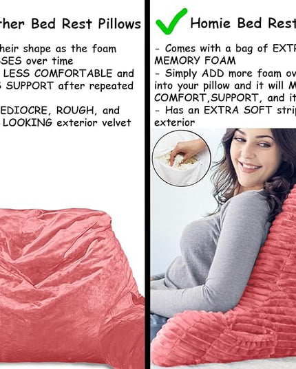 Homie Reading Pillow with Reading Light and Wrist Support, Has Arm Rests, and Back Support for Bed Rest, Lounging, Reading, Working on Laptop, Watching TV (Pink) - LeafyLoom