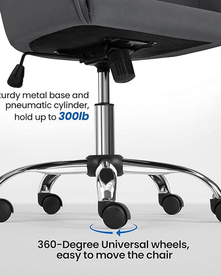 Yaheetech Modern Velvet Desk Chair Soft Height-Adjustable Swivel Computer Chair for Makeup Room Living Room Bedroom Soft Upholstered Office Chair Gray - LeafyLoom