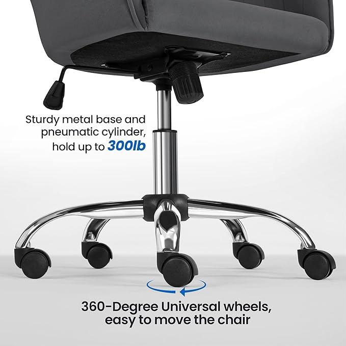 Yaheetech Modern Velvet Desk Chair Soft Height-Adjustable Swivel Computer Chair for Makeup Room Living Room Bedroom Soft Upholstered Office Chair Gray - LeafyLoom