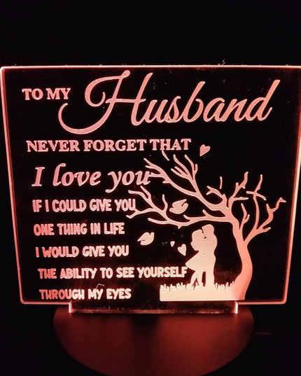 to My Husband from Wife, to My Husband 3D Optical Illusion 2 Functions 7 Color RGB Colorful USB Charging or AA Battery - Acrylic Panel Birthday Wedding Gifts for Husband - LeafyLoom
