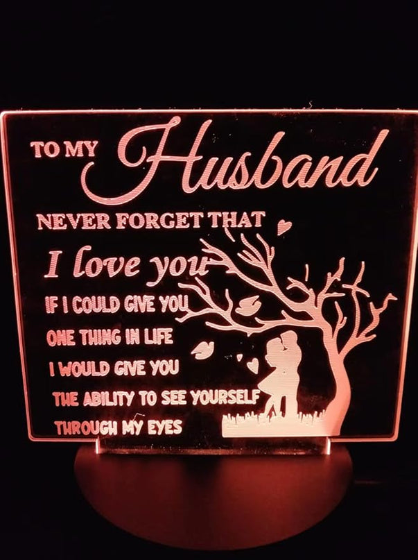 to My Husband from Wife, to My Husband 3D Optical Illusion 2 Functions 7 Color RGB Colorful USB Charging or AA Battery - Acrylic Panel Birthday Wedding Gifts for Husband - LeafyLoom