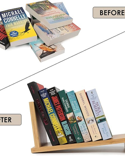 S&A WOODCRAFT Desktop Wood Bookshelf with Wooden Bookend, Bamboo Desk Organizer Shelf and Display Rack with Book Ends, Storage Shelf Bookcase for Office, Home Decor, Kitchen Countertop - LeafyLoom