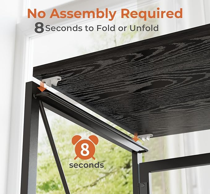 Coavas 39.4 inch Folding Desk No Assembly Required, Writing Computer Desk Space Saving Foldable Table Simple Home Office Desk, Black Wood - LeafyLoom