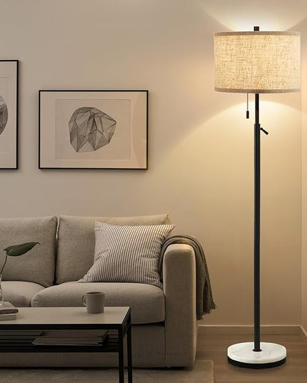 Marble Floor Lamp, Adjustable Height Standing Lamp with Marble Base Tall Lamp with Pull Chain Switch Floor Lamps for Living Room, Bedroom & Office Bulbs Not Included(Black) - LeafyLoom