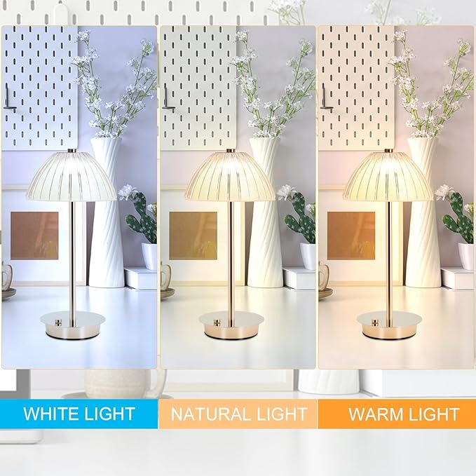 Pumpkin LED Table Bedside Lamp with Touch Sensor, 3 Color Dimmable Cordless Desk Lamp(White/Warm/Natural),USB Rechargeable Night Lamp for Kids Room,Living Room,Bedroom,Study,Office(Gold) - LeafyLoom