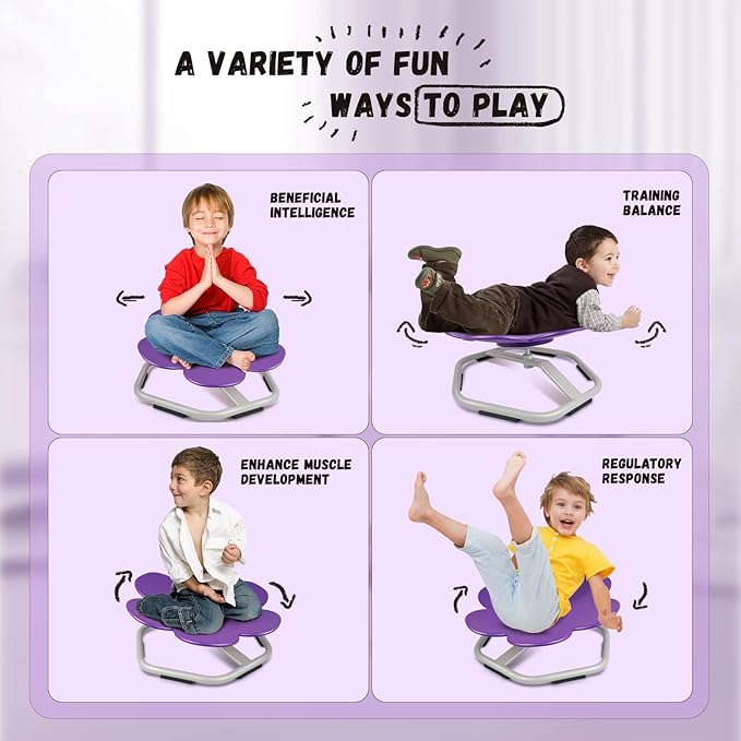 Kids Swivel Chair, Seat and Spinning Chair, Body Coordination Training Chair, Purple Petal Non Slip Sensory Toys 360° Spinning Chair for Autistic Kids Aged 3+, Improving Toddler's Physical Fitness - LeafyLoom