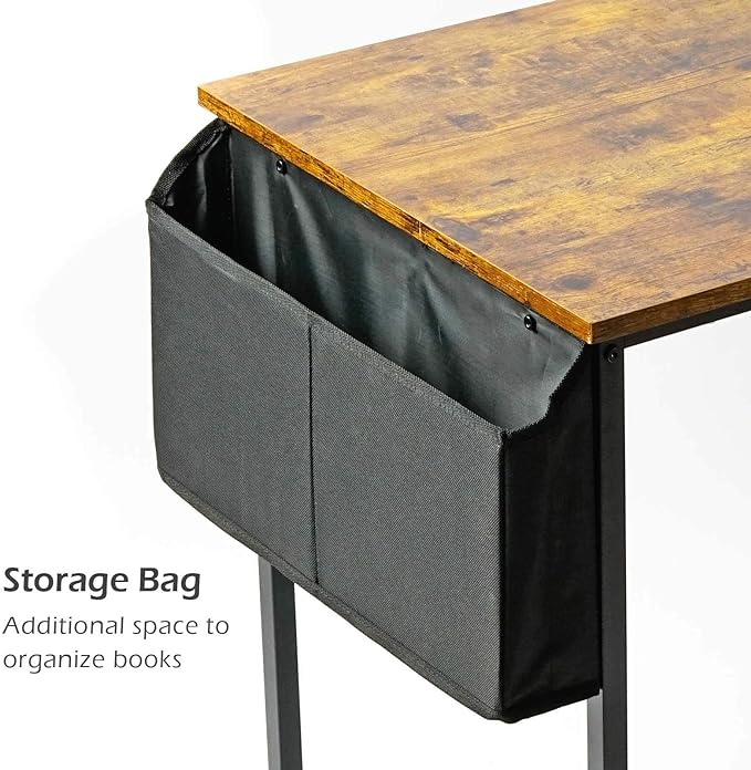 Lufeiya Small Computer Desk Study Table for Small Spaces Home Office 31 Inch Rustic Student Laptop PC Writing Desks with Storage Bag Headphone Hook,Brown - LeafyLoom