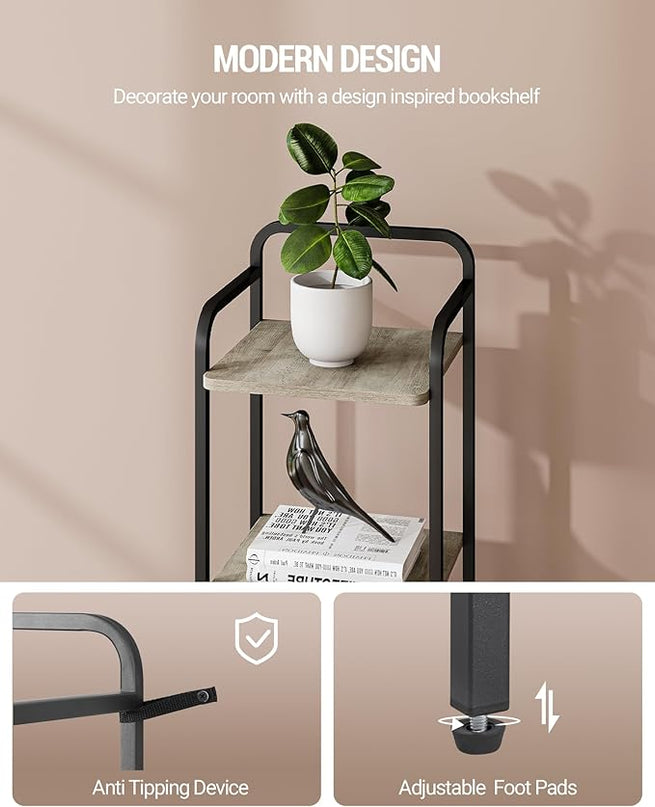 Bookcase Bookshelf, Narrow Book Shelf, Industrial Coner Shelf Storage Organizer, Slim Shelving Unit for Home Office, Living Room, Bedroom, Kitchen, 6-Tier Greige BC24605B - LeafyLoom