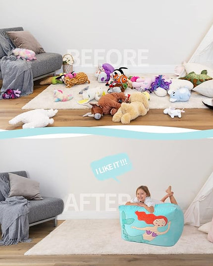 Aubliss Unicorn Stuffed Animal Storage Bean Bag Chair for Kids, Velvet Extra Soft Beanbag Chairs Cover, X-Large Stuffable Zipper Bean Bag for Organizing Plush Toys Girls Bedroom Decor,Cyan - LeafyLoom