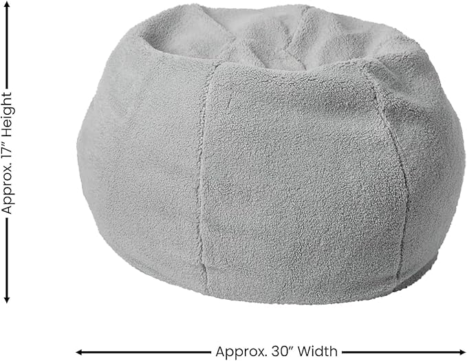 Flash Furniture Dillon Sherpa Bean Bag Chair, Classic Refillable Bean Bag Chair for Kids and Teens, Small, Gray - LeafyLoom