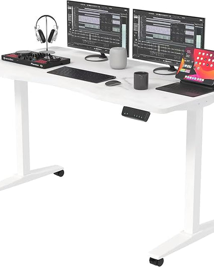 Monomi Height Adjustable Electric Standing Desk, 55 x 28 Inches Stand up Desk, Sit Stand Home Office Computer Desk(White Frame+Marble White Top) - LeafyLoom
