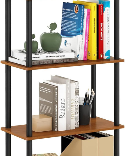 Furinno (99557LC/BK) Turn-N-Tube 4-Tier Multipurpose Shelf Display Rack - Light Cherry/Black - LeafyLoom