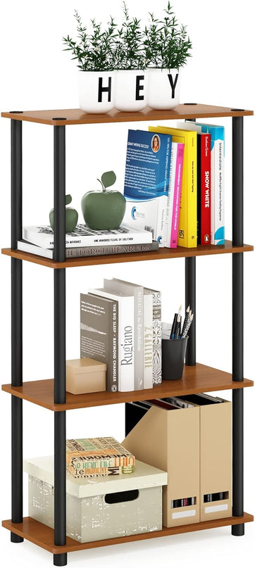 Furinno (99557LC/BK) Turn-N-Tube 4-Tier Multipurpose Shelf Display Rack - Light Cherry/Black - LeafyLoom