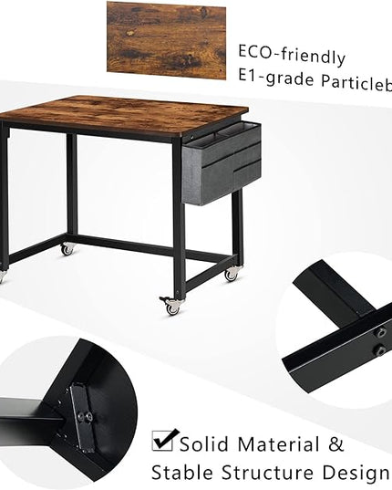 AHB Rolling Computer Desk with 4 Smooth Wheels, Simple Style Mobile Writing Desk Home Office Study Table Movable Workstation with Metal Frame (Brown, 32") - LeafyLoom