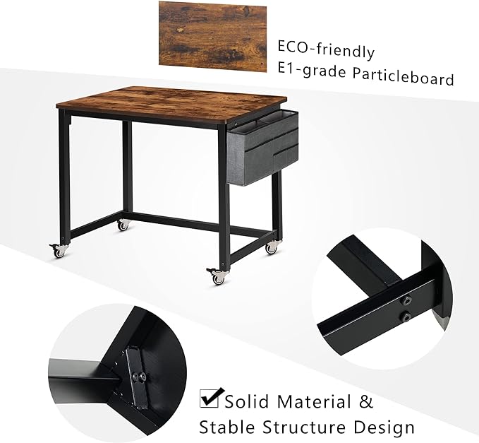 AHB Rolling Computer Desk with 4 Smooth Wheels, Simple Style Mobile Writing Desk Home Office Study Table Movable Workstation with Metal Frame (Brown, 32") - LeafyLoom