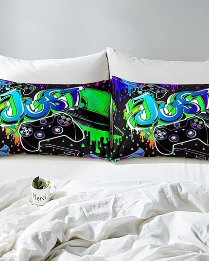 Erosebridal Boy Gaming Comforter Set King Size Gamepad Game Bedding Set Gamers Quilt Tie Dye Duvet Set for Kids Teens Hip Hop Quilt Set Cartoon Design Bedding, Colorful Comforter Set - LeafyLoom