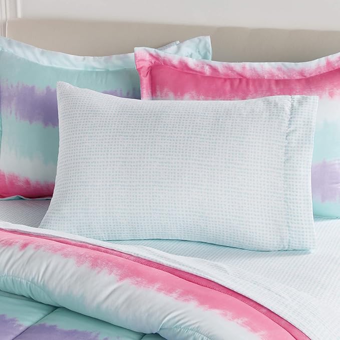 dream FACTORY Tie Dye Stripe 5-Piece Microfiber Bag Comforter Bedding Set Super Soft-Twin, Purple Multi,2D871601MU - LeafyLoom