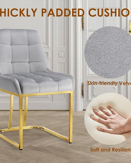 STARY Upholstered Velvet Armless Dining Room Chairs with Gold Metal Legs for Kitchen Restaurant, Gray- Set of 2 - LeafyLoom