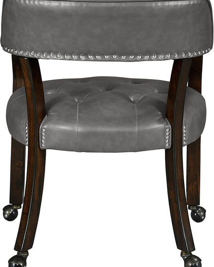 Dining Chairs with Casters and Arms, Rolling Dining Chairs with Wheels, Game Poker Table Chairs, Solid Wood Boss Caption's Chairs Office Desk Chairs, Espresso Legs & Dark Grey, XXY-1910-DG - LeafyLoom