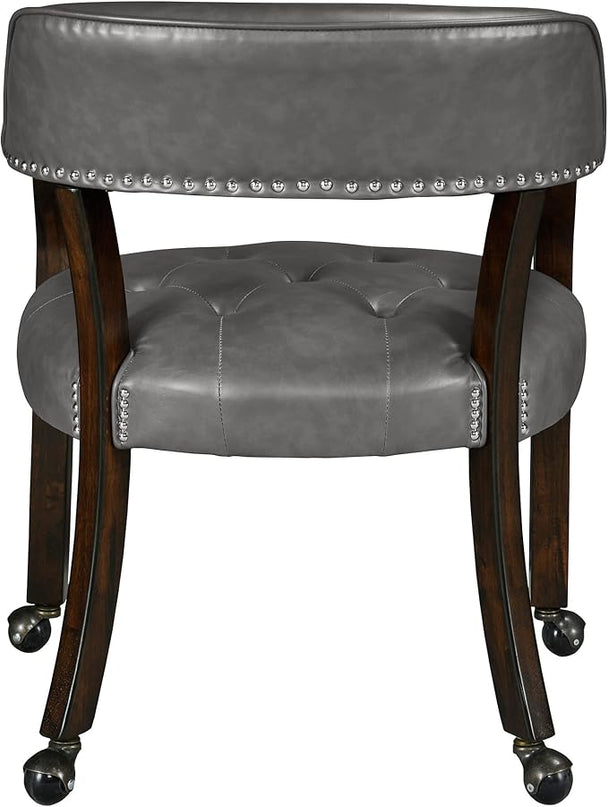 Dining Chairs with Casters and Arms, Rolling Dining Chairs with Wheels, Game Poker Table Chairs, Solid Wood Boss Caption's Chairs Office Desk Chairs, Espresso Legs & Dark Grey, XXY-1910-DG - LeafyLoom