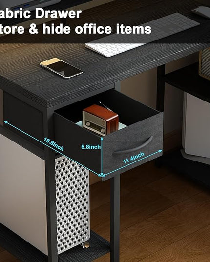 TOARTi 47" L Shaped Computer Desk with Hutch, Office Writing Desk with Power Outlets&LED Ligtht, Gaming Corner Desk with Long Monitor Shelf for Home Office, Classic Black - LeafyLoom