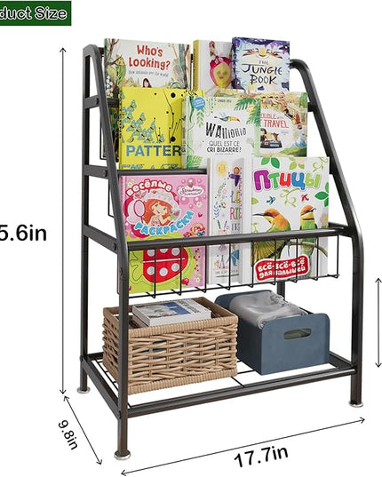 aboxoo Kids Bookshelf Todder Freestanding for Children Room 18 inches Small Toddler Bookcase Toy Organizer Play Black Stable Bookcase Bookstore Library Book Unit Storage for Small Place,Black - LeafyLoom
