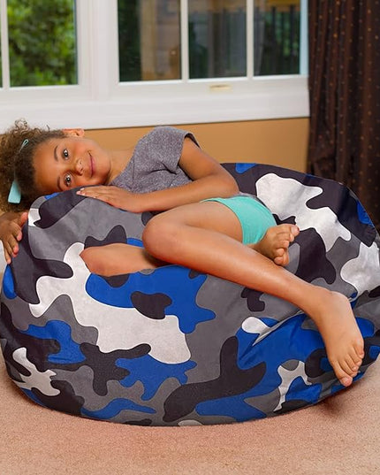 Posh Creations Bean Bag Chair for Kids, Teens, and Adults Includes Removable and Machine Washable Cover, Soft Nylon - Camo Blue and Brown, 38in - Large - LeafyLoom