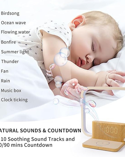 Touch Lamp with Alarm Clock Wireless Charging 3 Level Dimmable Bedside Lamps for Bedroom Living Room,Sunrise Clock LED Wake-up Light with Natural White Noise Sound Desk Lamp for Reading Office. - LeafyLoom