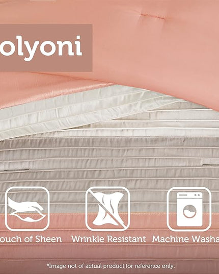 Madison Park Amherst Faux Silk Comforter Set - Casual Contemporary Design, All Season Down Alternative Bedding, Matching Shams, Bedskirt, Decorative Pillows, Cal King(104"x92"), Coral 7 Piece - LeafyLoom
