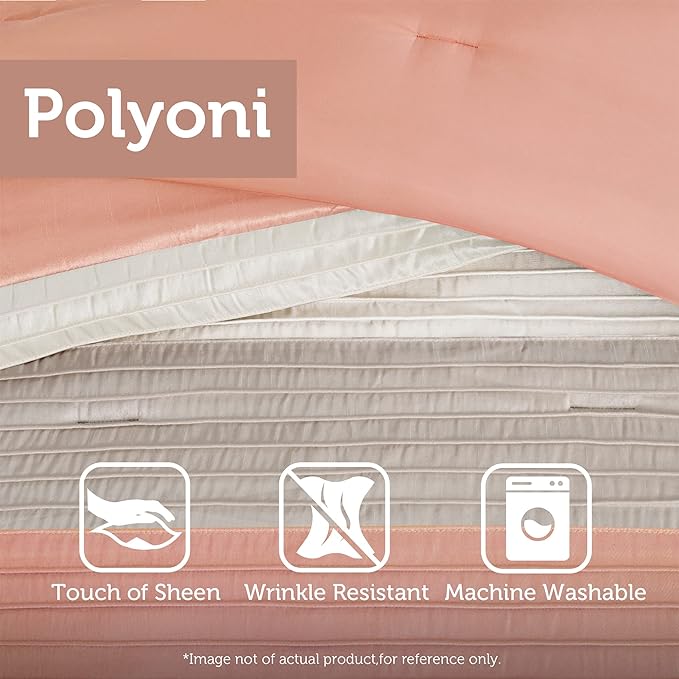 Madison Park Amherst Faux Silk Comforter Set - Casual Contemporary Design, All Season Down Alternative Bedding, Matching Shams, Bedskirt, Decorative Pillows, Cal King(104"x92"), Coral 7 Piece - LeafyLoom