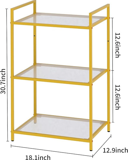 Bookcase, 3-Tier Gold Bookshelf, Slim Shelving Unit for Display Storage Bookshelf Corner Plant Bedroom, Bathroom, Home Office, Tempered Glass, Steel Frame,gold shelf (Gold, Three floors) - LeafyLoom