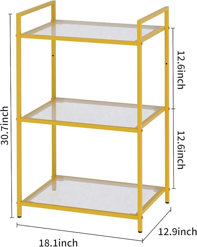 Bookcase, 3-Tier Gold Bookshelf, Slim Shelving Unit for Display Storage Bookshelf Corner Plant Bedroom, Bathroom, Home Office, Tempered Glass, Steel Frame,gold shelf (Gold, Three floors) - LeafyLoom