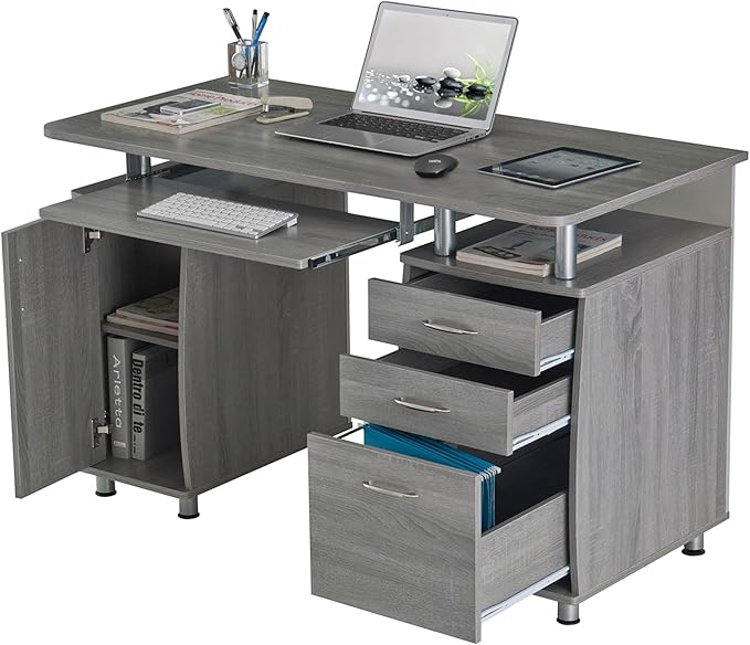 Techni Mobili Small Computer Desk in Gray - LeafyLoom