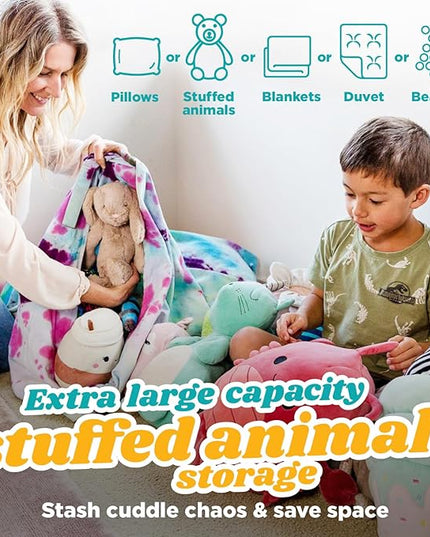 Stuffed Animal Storage - Tie Dye Stuffed Animal Bean Bag Storage Kit, Plushies Storage, Extra Large Stuffed Animal Storage, Empty Bean Bag Chair For Stuffed Animals, Stuffed Animal Holder - LeafyLoom