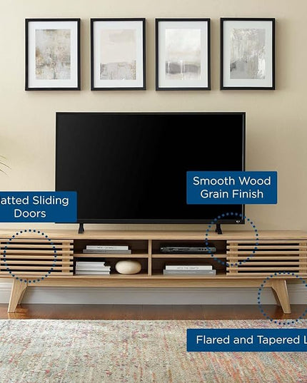 Modway Render Mid-Century Modern Low Profile 70 Inch Media Console TV Stand in Oak, 70" - LeafyLoom