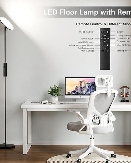 Modern LED Floor Lamp - Remote & Touch Control, 40W/2400LM Sky Torchiere Standing Lamp, Fully Dimmable, 3 Color Temperatures, Ideal for Living Room & Bedroom, Easy to Assemble - LeafyLoom
