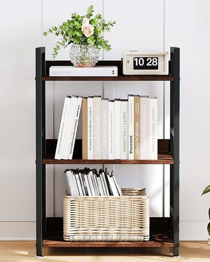 Small Bookshelf for Small Spaces, 3 Tier Small Book Shelf Organizer, Narrow Bookcase for Small Spaces, Small Bookcase for Bedroom, Living Room, Home, Office, 120 lbs Weight Capacity (Brown) - LeafyLoom