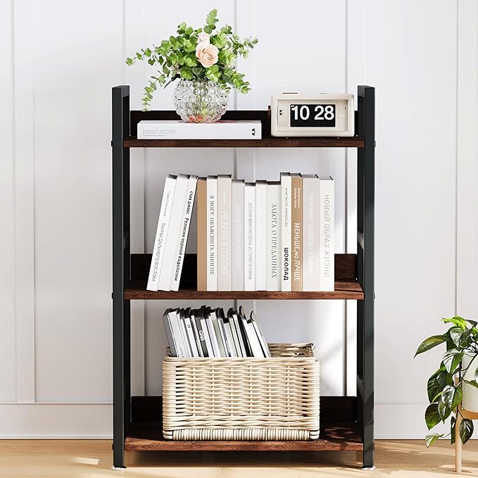 Small Bookshelf for Small Spaces, 3 Tier Small Book Shelf Organizer, Narrow Bookcase for Small Spaces, Small Bookcase for Bedroom, Living Room, Home, Office, 120 lbs Weight Capacity (Brown) - LeafyLoom