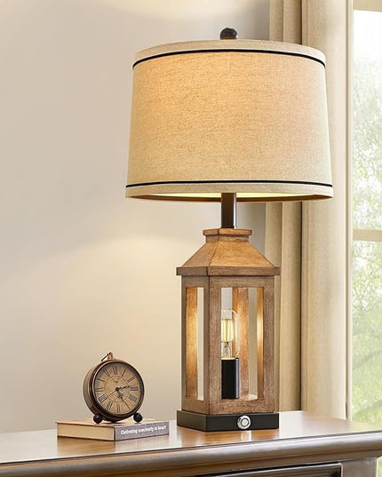 23.75" Farmhouse Table Lamps Set USB A+C Charging Ports 3-Way Dimmable Touch Control Lamp Nightlight Vintage Modern Lamp for Living Room Bedroom with 2 Light Sources - LeafyLoom