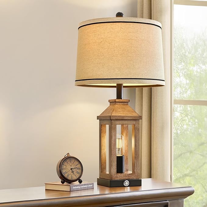 23.75" Farmhouse Table Lamps Set USB A+C Charging Ports 3-Way Dimmable Touch Control Lamp Nightlight Vintage Modern Lamp for Living Room Bedroom with 2 Light Sources - LeafyLoom