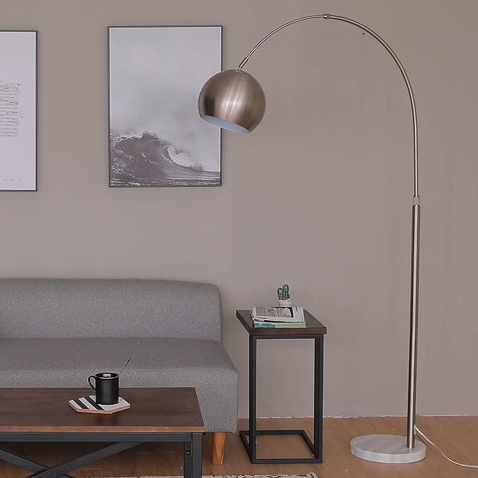 CO-Z Modern Arc Floor Lamp with 360° Rotatable Hanging Shade Adjustable Nickel Standing Reading Light with Marble Base Contemporary Arch Metal Pole Task Lamp for Living Room Couch Sofa, 69 Inch - LeafyLoom