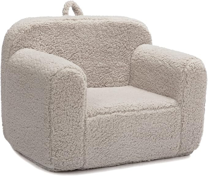 ALIMORDEN Kids Ultra-Soft Snuggle Foam Filled Chair, Toddler Cuddly Sherpa Reading Couch for Boys and Girls, Light Grey - LeafyLoom