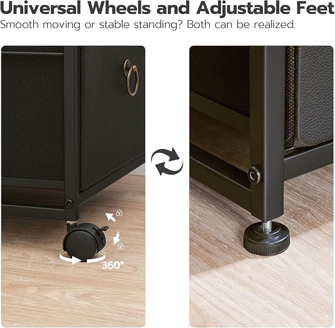HOOBRO File Cabinet, 2-Drawer Filing Cabinet, Vertical Mobile Office Cabinet, Rolling Printer Stand, for A4/Letter Size Files, Nonwovens Drawer, for Home Office, Rustic Brown and Black BFK21WJ01 - LeafyLoom