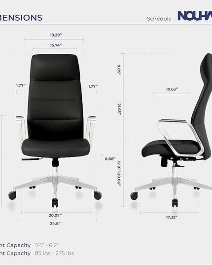 Nouhaus Schedule High Back Executive Office Chair, PU Leather Swivel Computer Desk Chair with Wheels and Armrests Home Office Desk Chair Modern Task Chair (Black) - LeafyLoom