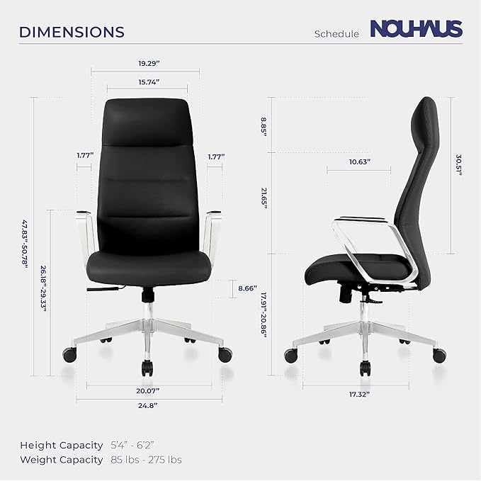 Nouhaus Schedule High Back Executive Office Chair, PU Leather Swivel Computer Desk Chair with Wheels and Armrests Home Office Desk Chair Modern Task Chair (Black) - LeafyLoom