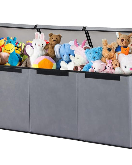 Fixwal Toy Box for Boys - Extra Large Toddler Toy Box Kids Toy Chest, Toy Box for Living Room Area, Collapsible Removable Divider for Nursery Playroom Bedroom Closet, 36"x12.6"x16" (Grey) - LeafyLoom