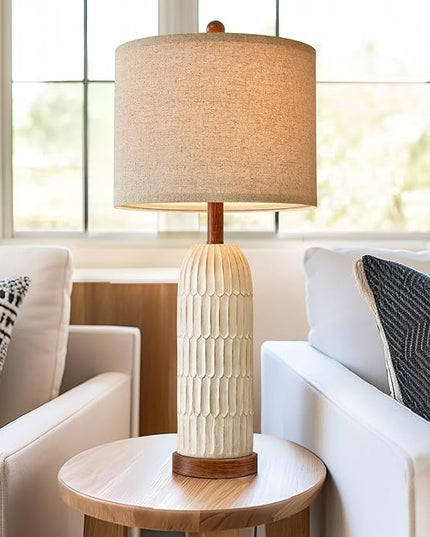 OYEARS 26.5" Table Lamp for Living Room，Bedroom Lamp with USB A+C Charging Ports,Modern Farmhouse Bedside Lamps for Night Stands,Brown and White(1 Pack) - LeafyLoom