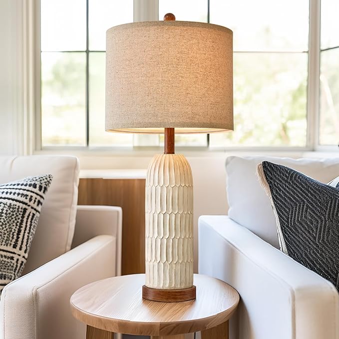 OYEARS 26.5" Table Lamp for Living Room，Bedroom Lamp with USB A+C Charging Ports,Modern Farmhouse Bedside Lamps for Night Stands,Brown and White(1 Pack) - LeafyLoom